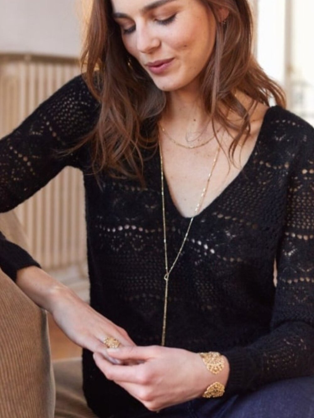 Sezane Maiya Pullover Sweater - Black - Size Medium